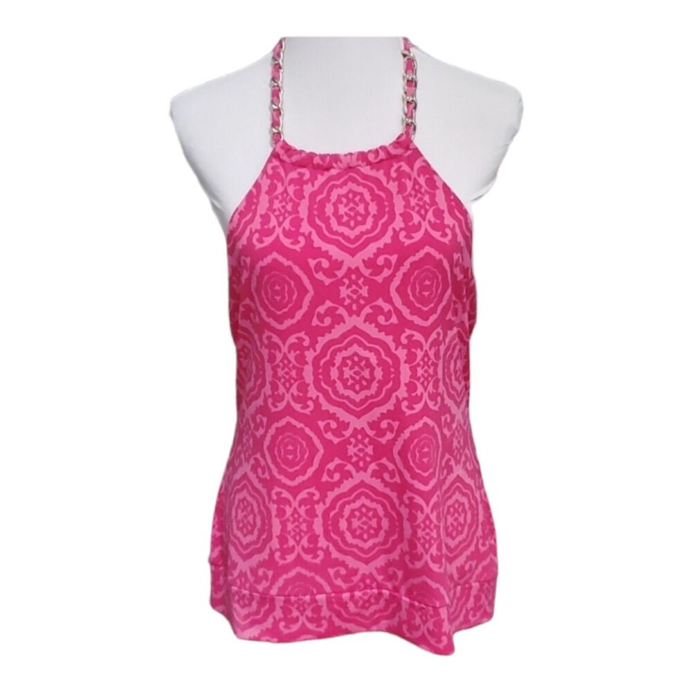 Michael Kors Halter Tank Top Pink Paisley Women's Large Chainlink Straps